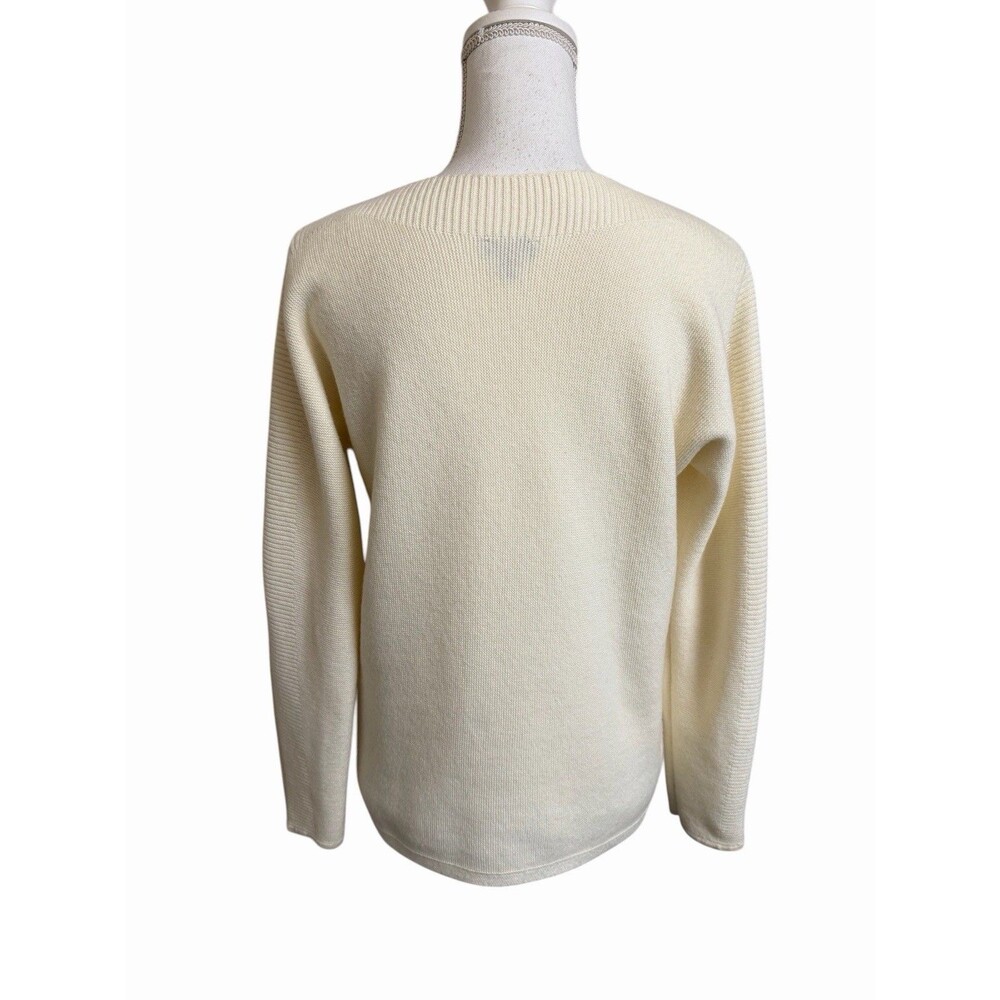 Talbots Petite Women's Large LP Ivory Boatneck Hip Length Sweater Lambs Wool - Picture 2 of 7